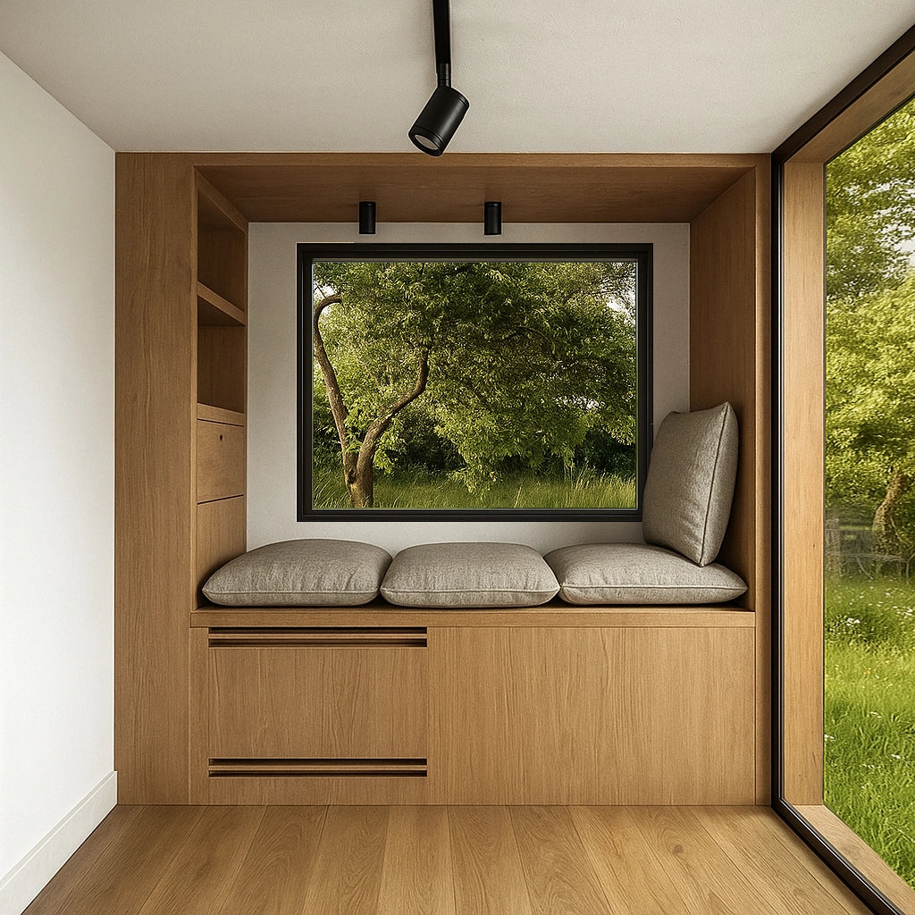 Interior of a NOOK Base with a large window and sliding glass door