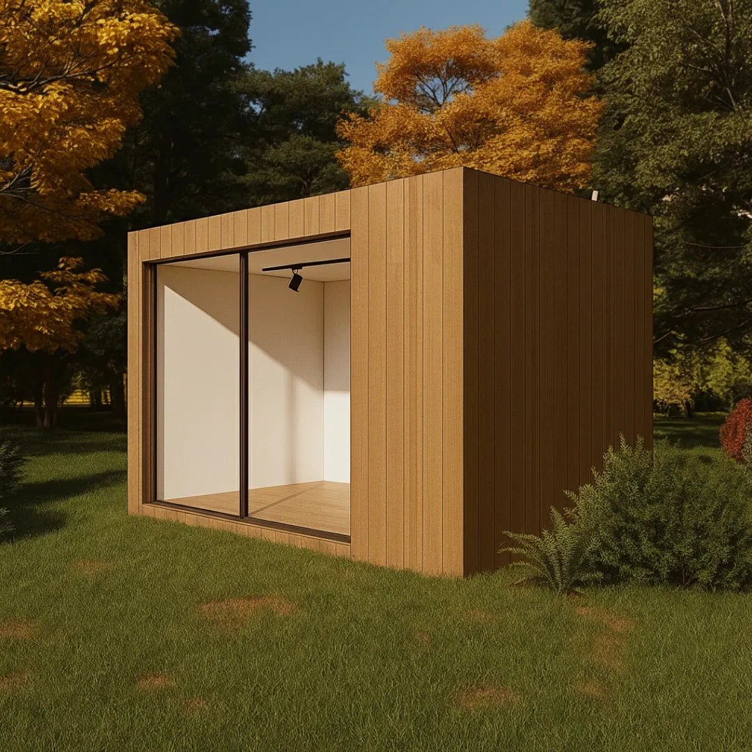 NOOK Base in Millboard Golden Oak cladding, front corner