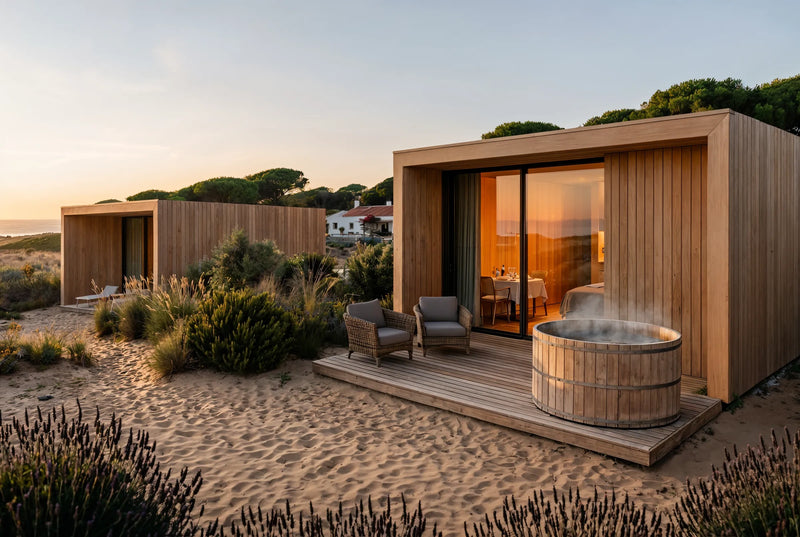 Indicative visualisation of an oak suite among the dunes at dusk