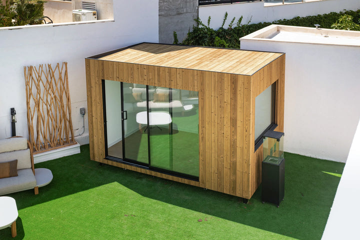 Photograph of a real timber NOOK 10 installed on a terrace in Polop, Alicante